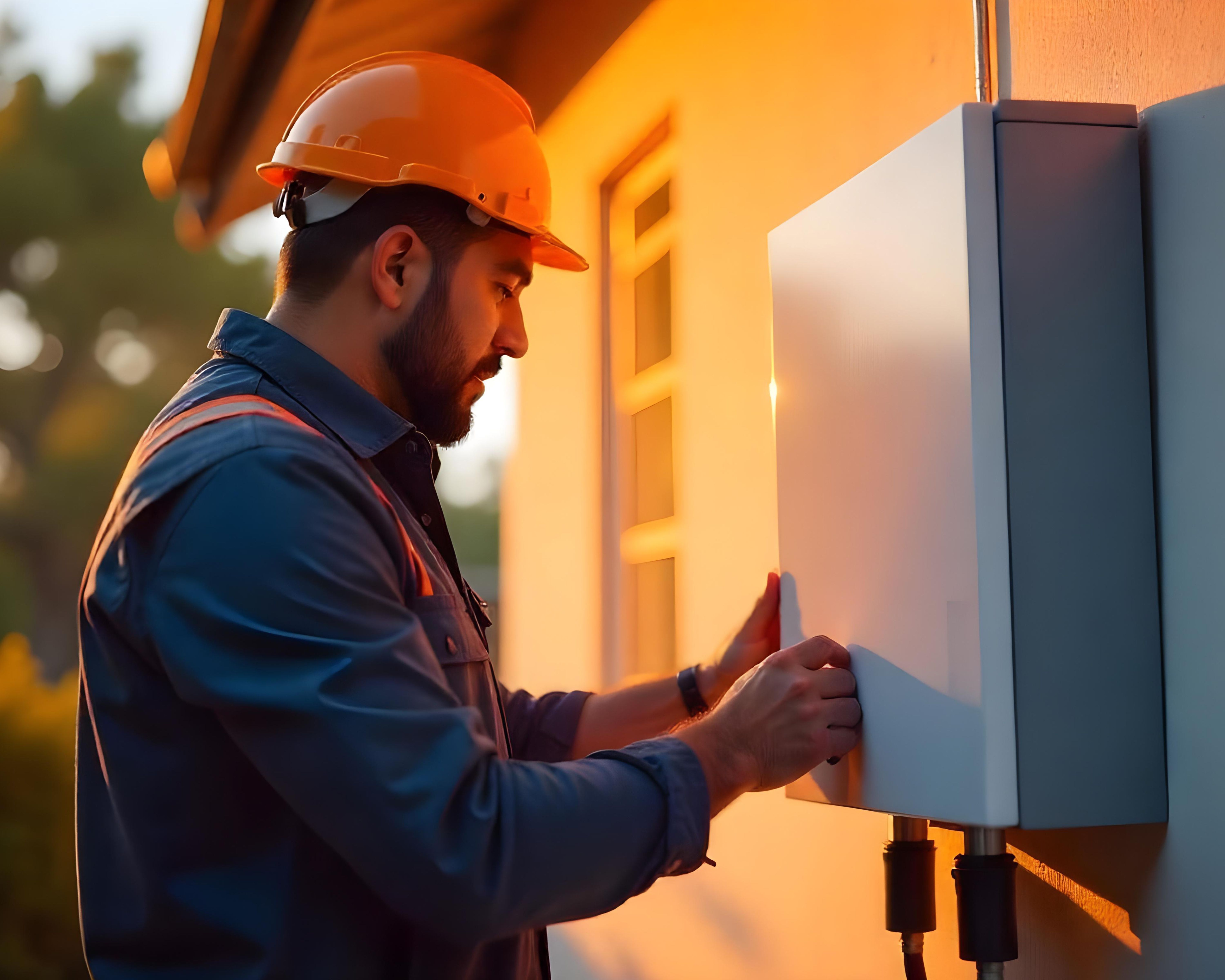 Installer securing an electrical panel during a home electrical upgrade